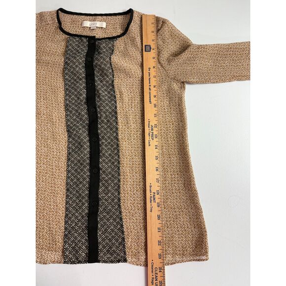 Ann Taylor LOFT Women's Long Sleeve Button Front Blouse Tan Black Print Size XS - Picture 9 of 11